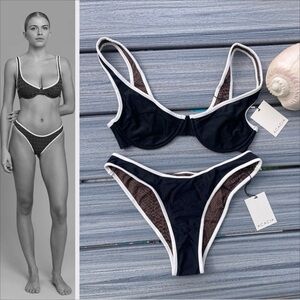 ACACIA Set - Black Piped Ruby Underwire Bikini Top & Parker Bottoms - M/L